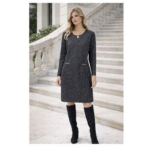 Talbots tweed sheath midi dress Size 12 black white‎ career modest church